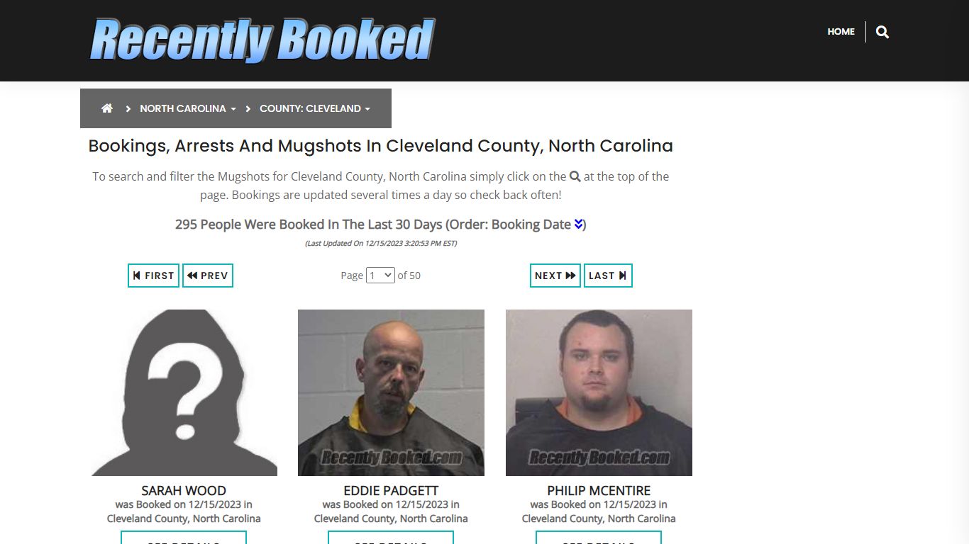 Bookings, Arrests and Mugshots in Cleveland County, North Carolina